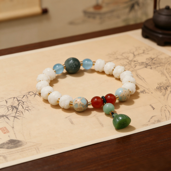 White Bodhi Pumpkin Lotus Bracelet